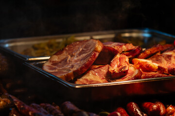 Traditional Romanian food at Bucharest Christmas Market. Tasty street food