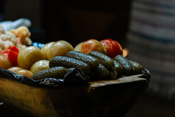 Traditional Romanian food at Bucharest Christmas Market. Tasty street food