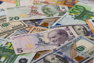 Global Currency Mix Chaos Dollar Euro Lira