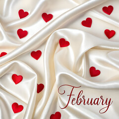 February Love Hearts Silk Background on transparent background