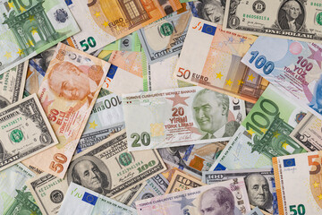 Global Currency Mix Chaos Dollar Euro Lira