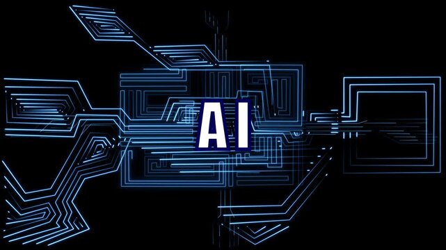 Futuristic circuit board with glowing cyan lines and the word E X P E R I E N C E on a central processor chip against a dark black background representing digital technology and innovation