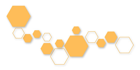 Minimal orange hexagon cluster with elegant outlines and drop shadows, ideal for branding, UI/UX design,scientific visuals,business presentations,clean modern web backgrounds,and technology marketing,