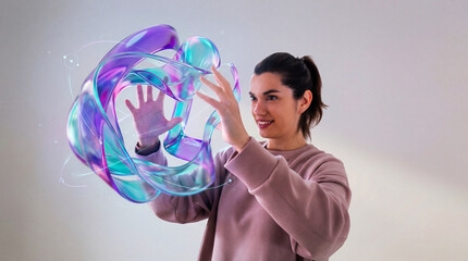 Designer Exploring Futuristic Fluid Hologram Structure