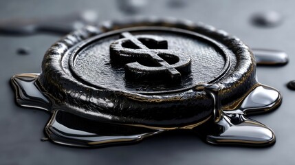 Oil symbol melted on surface represents the connection between finance and natural resources in global markets