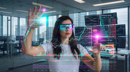 Market Strategist Operating Advanced Holographic Trading Dashboard