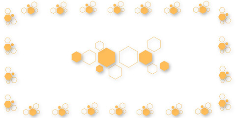 Abstract orange hexagon pattern on white background, modern geometric layout with soft shadows, perfect for technology, business, branding, web headers, corporate design, and futuristic templates.