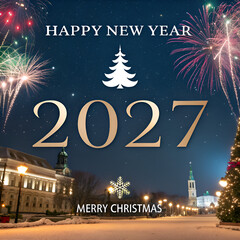 New Year 2027 Winter City Celebration on transparent background