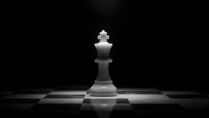 Solitary White King Chess Piece Emerging From Darkness Symbolizing Strategic Leadership, Power, and Authority With Dramatic Cinematic Lighting