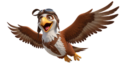 Cartoon Eagle Wearing Aviator Hat Flying in the Sky