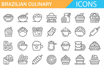 Brazilian food and drink minimalist vector icons for web and app UI design