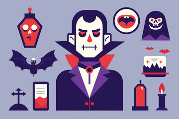 Set of fifteen detailed Halloween vampire and monster icons