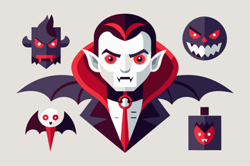 Set of five geometric monster and vampire cartoon icons