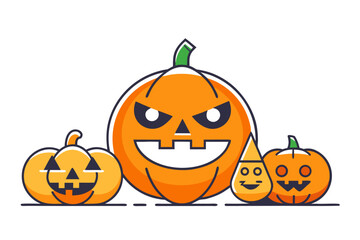 et of four cartoon jack-o'-lanterns and candy corn character