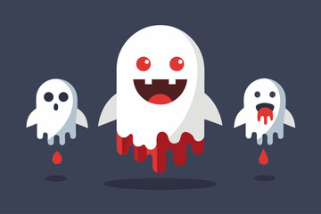 Set of three spooky cartoon ghosts with dripping blood