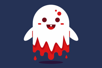 Cute Halloween ghost mascot smiling with dripping blood