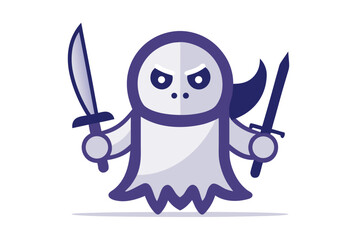 Fierce ghost mascot holding sword and dagger
