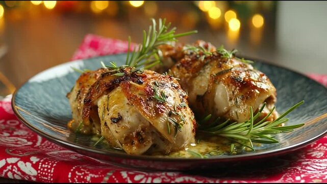 Baked Chicken Involtini With Festive Napkin
