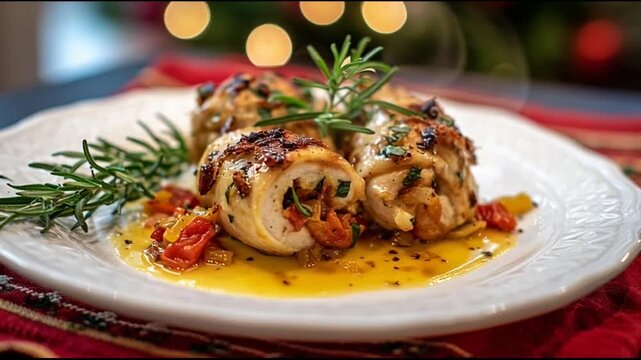 Baked Chicken Involtini With Festive Napkin