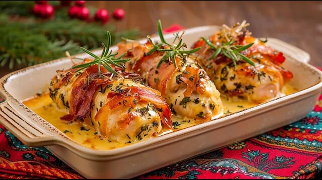 Baked Chicken Involtini With Festive Napkin
