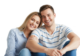 Happy young couple smiling affectionately together isolated on transparent background