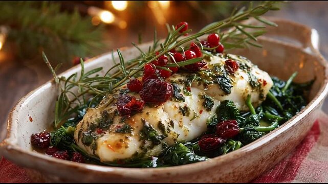 Baked Haddock Fillet With Festive Greens