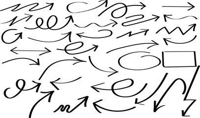 Collection hand drawn arrows. Set simple arrows isolated on white background. Arrow mark icons. Arrow paint .vector set