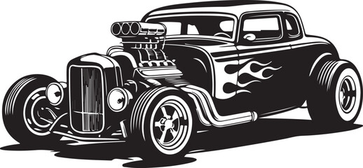 Vintage Hot Rod Coupe with Supercharger and Flame Decals vintage car classic car