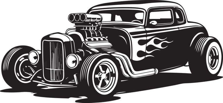 Vintage Hot Rod Coupe with Supercharger and Flame Decals vintage car classic car