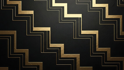 Abstract geometric background featuring overlapping black and gold rectangles creating a dynamic and modern architectural design aesthetic