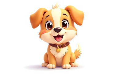 Naklejka premium Delightful golden furry canine creature digital art smiling happy pet with expressive round eyes collar and tail