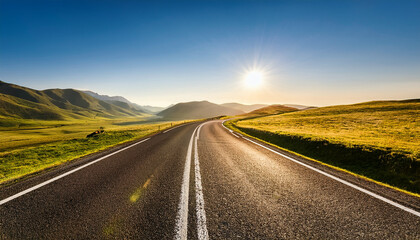 Empty asphalt road in rural landscape. Landscape with empty highway