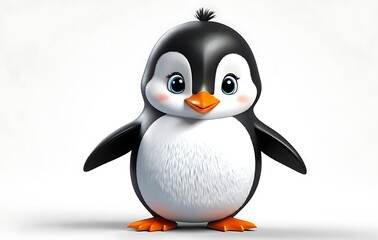 Fototapeta premium Delightful penguin creature with adorable eyes and orange beak, simple digital art illustration.