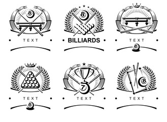 Billiards and snooker labels and icon set. Collection icons billiard. Vector