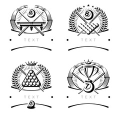 Billiards and snooker labels and icon set. Collection icons billiard. Vector