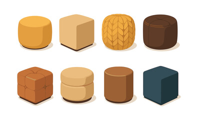 Obraz premium Cozy ottomans set, flat vector illustration of footstools and poufs