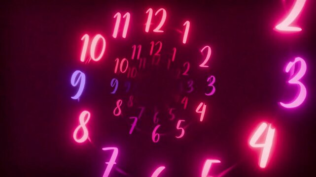 Neon Time Spiral Clock Background ,Abstract Time Tunnel with Clock Numbers,Futuristic Neon Time Concept