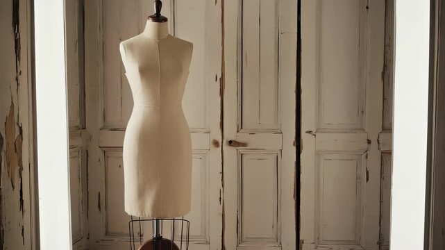 Vintage Dress Form on Stand, Empty Garment Mockup, Tailoring, Sewing,  Fashion Design, Craftsmanship, Retro Style, Interior Still Life.