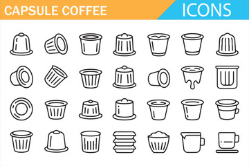 Simple coffee capsule and espresso vector icons isolated on white background