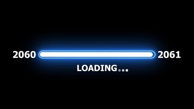 New year 2061 loading bar animation Year changing from 2060 to 2061. Loading bar from 2060 to 2061 new year transfer animation. Almost reaching New Year on black background.