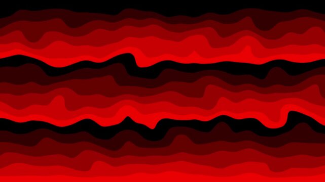 Abstract red and black wavy horizontal lines background with layered fluid liquid texture