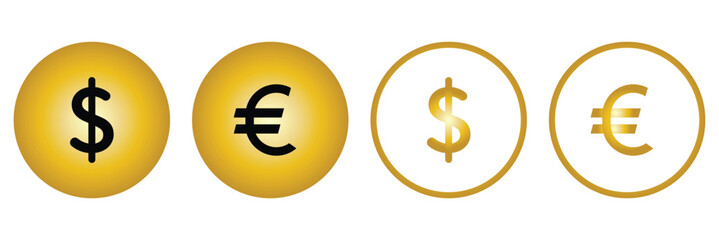 Collection of most popular currency symbol. Currency signs: dollar, yen, ruble, rupee, yuan, pound, franc and euro. Simple design of the most popular currency. Banknotes. Money and currency exchange.  © Hike Studio 888