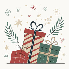  Christmas Gifts Vector Illustration with Festive Wrapped Presents