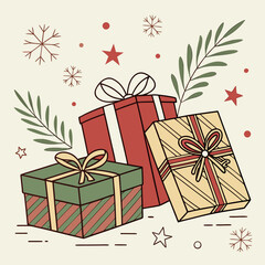  Christmas Gifts Vector Illustration with Festive Wrapped Presents
