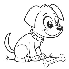 Happy Puppy with Bone coloring page for kids