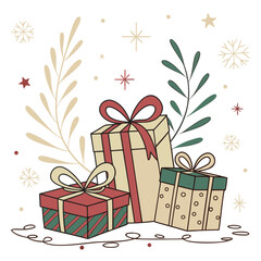  Christmas Gifts Vector Illustration with Festive Wrapped Presents