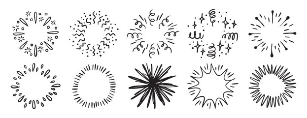 confetti, fireworks vibrant doodle hand drawn symbols, Dynamic images crafted for digital advertising excellence, icons created specifically to boost social media visibility and engagement