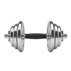 Fototapeta premium Silver dumbbell with black handle isolated on transparent background