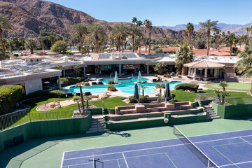 Luxury Home Aerial with Pool and Tennis Pickleball Court