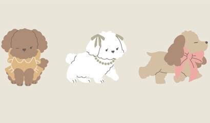 Cute illustrations of three little puppies. Vector Illustration